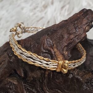 Two-Tone Wirewrapped Bracelet - Gold and Silver Wire Bangle - Stackable Bracelet